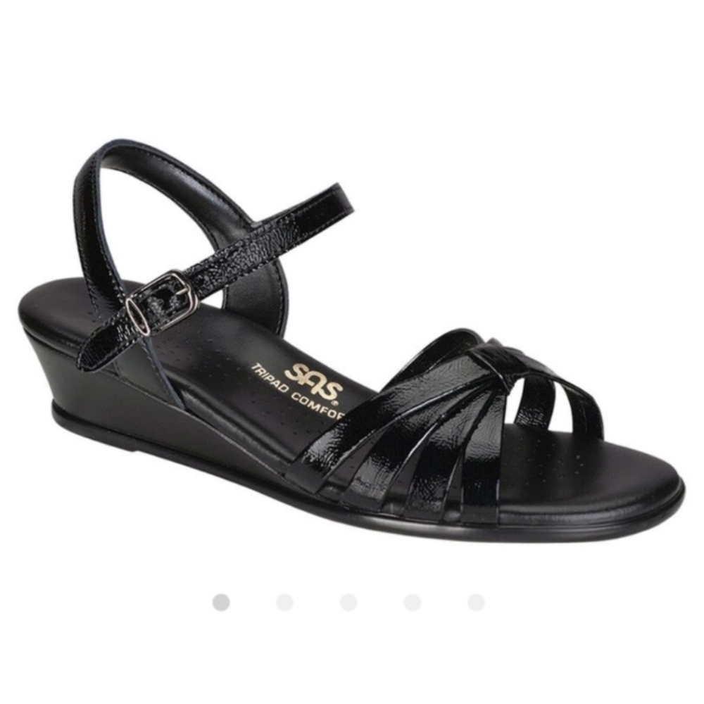 SAS black strappy quarter strap wedge sandal Size 9.5